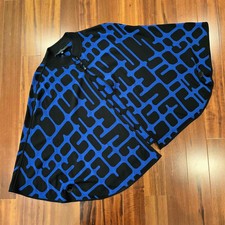 Ming Wang Black Blue Cape Sweater Knit Geomet...