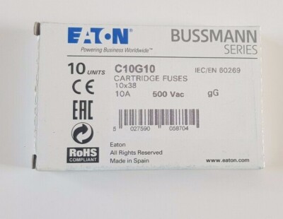 10 x Eaton Cooper Bussmann 10A Industrie Keramik Kartuschen Sicherungen 10 x 38 mm