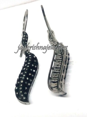 Pflastern Diamant Ohrringe,925 Silber Handgemacht Schwarz Plattiert Party Wear