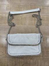 Sondra Roberts Squared White Metallic Shiny Leather Silver Crossbody Purse