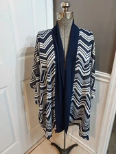 Women's Ruby Ribbon Kimono Sheer Cardigan Shawl Blue/White Chevron One Size GUC 