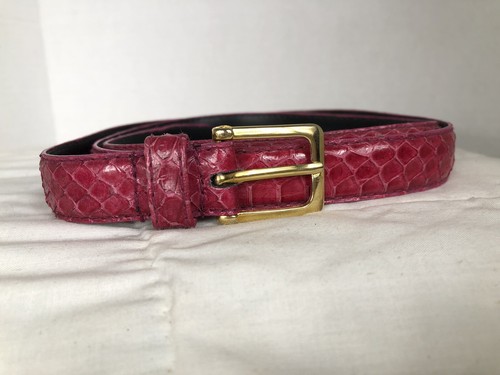 VTG TLS Large Hot Pink Snakeskin Brass Buckle Skinny 1” Waist Belt - Picture 3 of 6