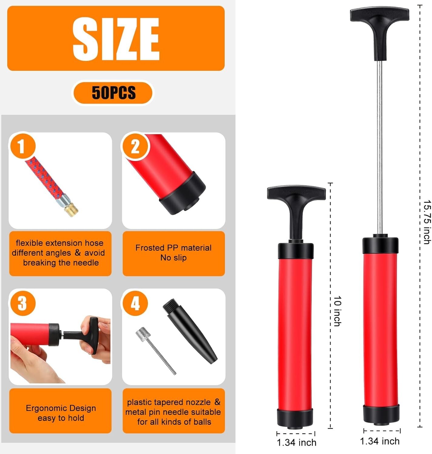 Ball Pump Bulk Air Pump for Sports Balls Soccer Ball Pumps w/Needle & ext hose