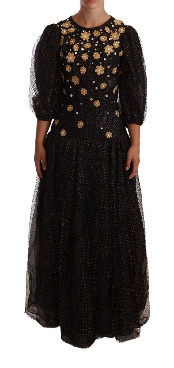 【VIP価格】DOLCE & GABBANA Black Floral Maxi Dress DOLCE & GABBANA Dress Black Crystal Floral Maxi Ball Gown