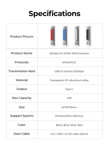ORICO 40Gbps M2 NVMe SSD Gehäuse Case mit Lüfter kompatibel mit Thunderbolt 3/4 - Bild 55 von 67