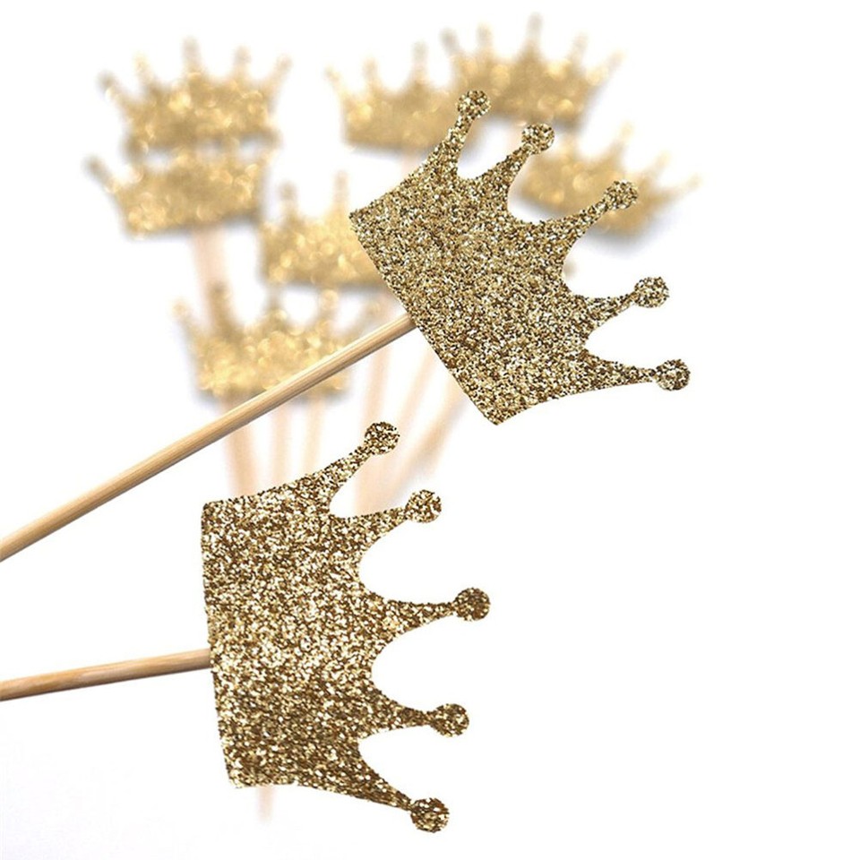 20pcs Gold Glitter Crown Cake Topper Cupcake Topper Pick Party Favor
