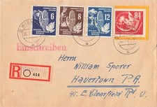 167695) DDR Nr. 272 aus Block 7 + 276-278 auf Einscheiben Wismar 1951 i.d. USA