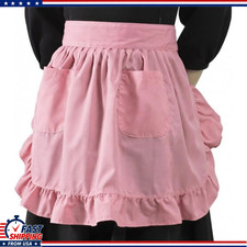 Retro Ruffles Half Waist Maid Apron with Pockets, Light Peach Vintage Frills Sty