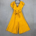 French Connection Jumpsuit Romper 12 Yellow Mustard Linen Crop Christmas Tie