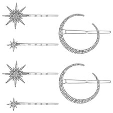2Pcs Vintage Star Moon Hair Pin Metal Alloy Rhinestone Bobby Pins Hair