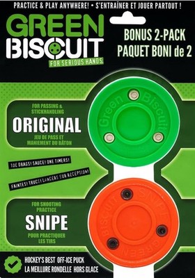 Green Biscuit Hockey Puck 2 Pack, Off-Ice, Street Hockey, Passing and Shooting