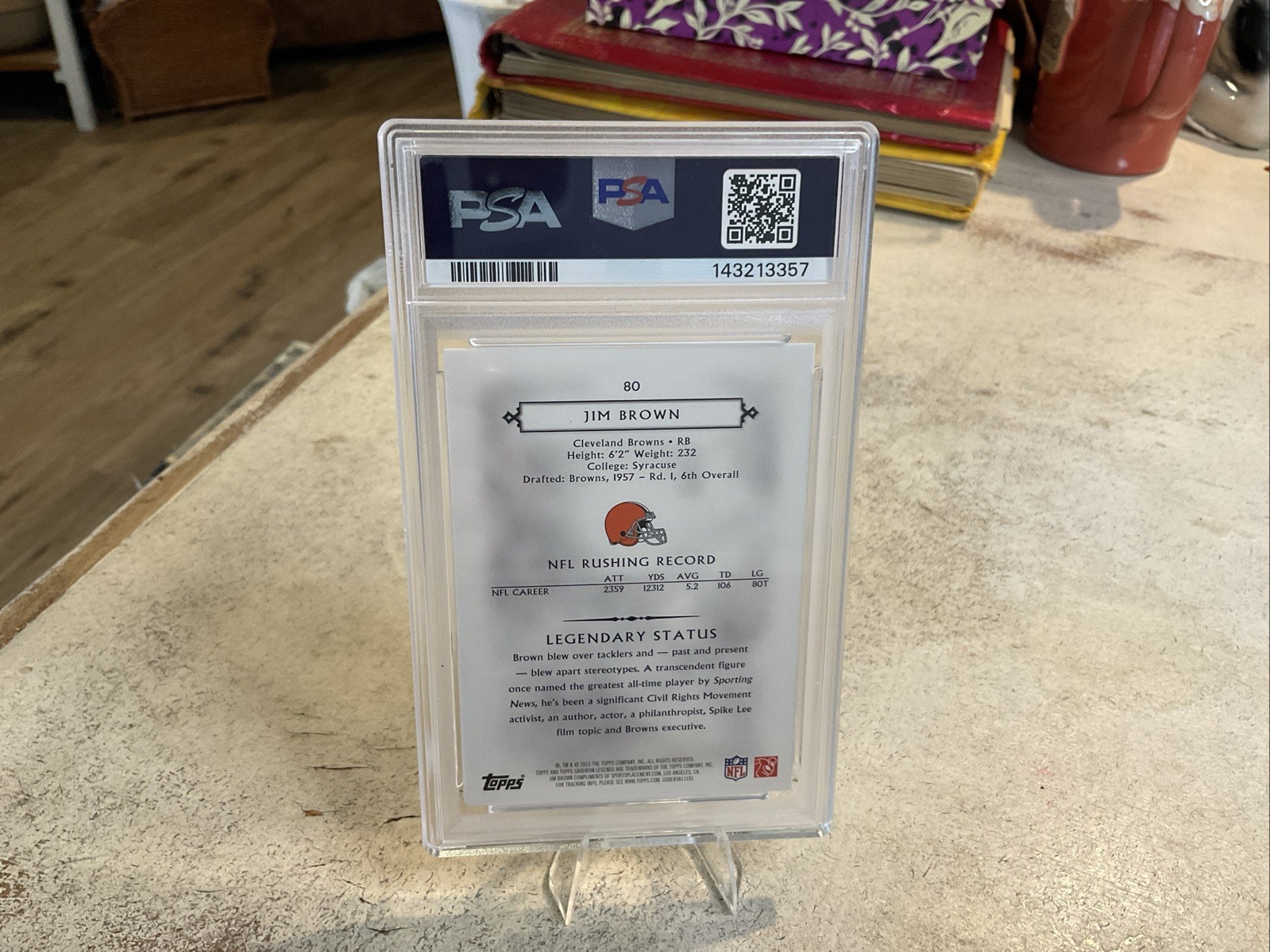 JIM BROWN CLEVELAND BROWNS HALL OF FAME RUNNING BACK TOPPS LEGENDS #80-PSA 9  view 9