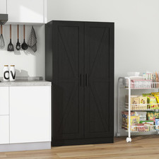 Storage Cabinet Tall Wood Unit Adjustable Shelves Shaker Doors Black Cupboard