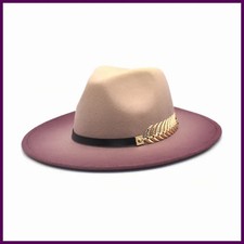 NEW gradient Wide Brim Wool Felt Jazz Fedora Hats Leaf BuckleBritish style