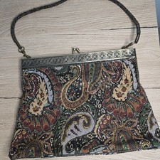 Vintage Beaded Tapestry Paisley Handbag with Kiss Lock Frame