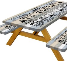 Picnic Table Cover with Bench Covers, Camping Rules Camper RV Essentials Gear...