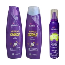 3 NEW Aussie Instant Volume 24 Hour Mousse + Curls Shampoo & Conditioner