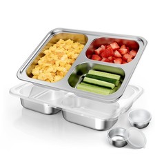 Stainless Steel Divided Plate for Kids Toddler, Non Toxic Portion Control Pla...