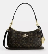 Coach Brown Black Logo Crescent Shoulder Bag with Detachable Strap