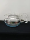 Vtg Pyrex Flameware 8446-B Glass 6 Cup Coffee Tea Pot w/ Lid Handle 8336-H