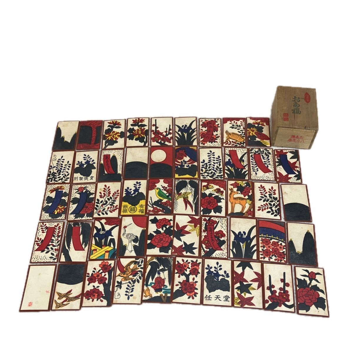 Vintage Nintendo Japan Hanafuda Playing Cards Otafuku Wooden Box Rare