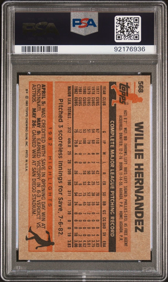 1983 Topps Willie Hernandez #568 PSA 8 - Image 2 of 2