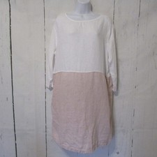 Tahari Dress XL 100% Linen Shirt Popover White Beige Lagenlook Pockets Beach
