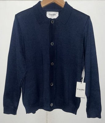 CORRIDOR BUTTOMDOWN SWEATER MEN's S NAVY  BLUE NWT 100% COTTON