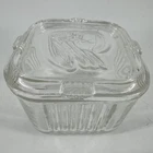 Federal Glass Rib Clear Glass Refrigerator Dish Box with Lid Square Vintage