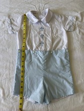 Cukees Boys Size 12 Month Classic Baptismal Two Piece Cotton Button On Cross Emb