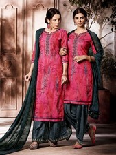 PINK-GRAY PRINTED COTTON w EMBR INDIAN READYMADE PATIALA SALWAR KAMEEZ SUIT SNJ
