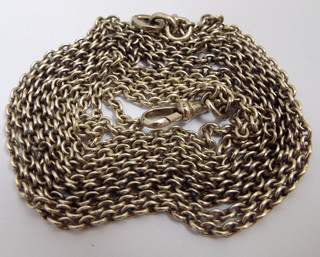 BEAUTIFUL LONG 29" ANTIQUE c1910 SOLID STERLING SILVER GUARD MUFF CHAIN NECKLACE