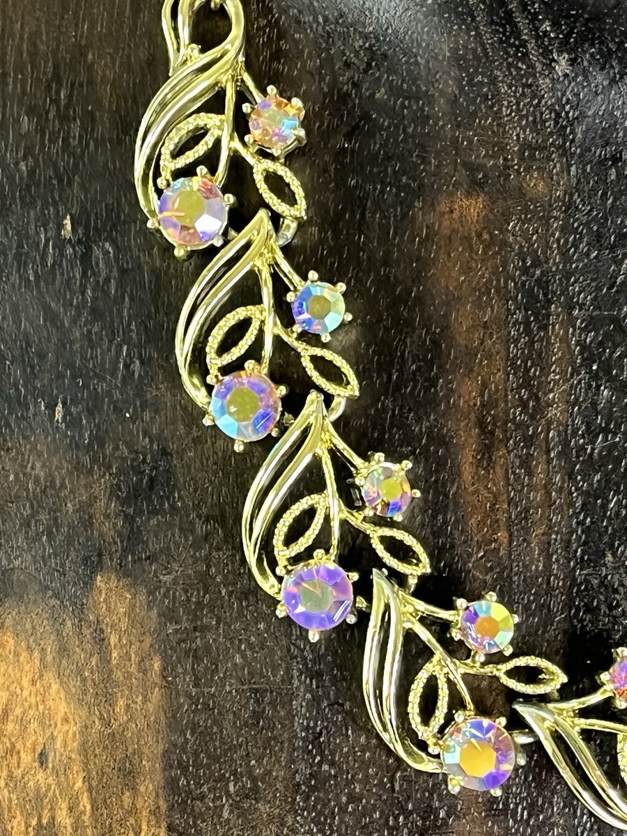 Vintage Coro AB Rhinestone Necklace Floral Design View 2