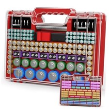 Battery Organizer Storage Case with Tester, Ultra-Large 265 Double-Sided Red