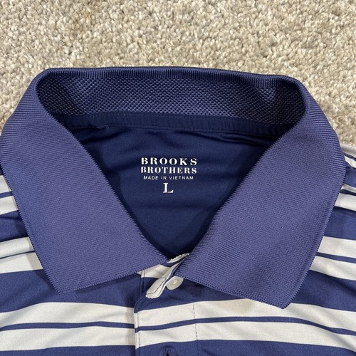 Polo uomo Brooks Brothers L blu navy bianca righe performance golf polo logo - Foto 2 di 8