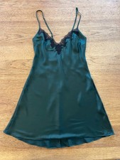 Victoria's Secret Green LARGE Very Sexy Satin Rose Lace-Trim Mini Slip Dress