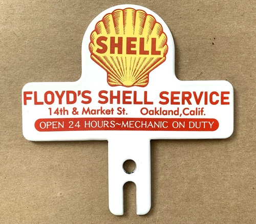 VINTAGE FLOYD'S SHELL SERVICE GASOLINE GAS PUMP STATION PORCELAIN MOTOR OIL SIGN