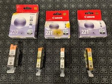 Genuine OEM Canon PGI-220BK, CLI-221BK, CLI-221Y 7 Cartridge Lot FREE SHIPPING