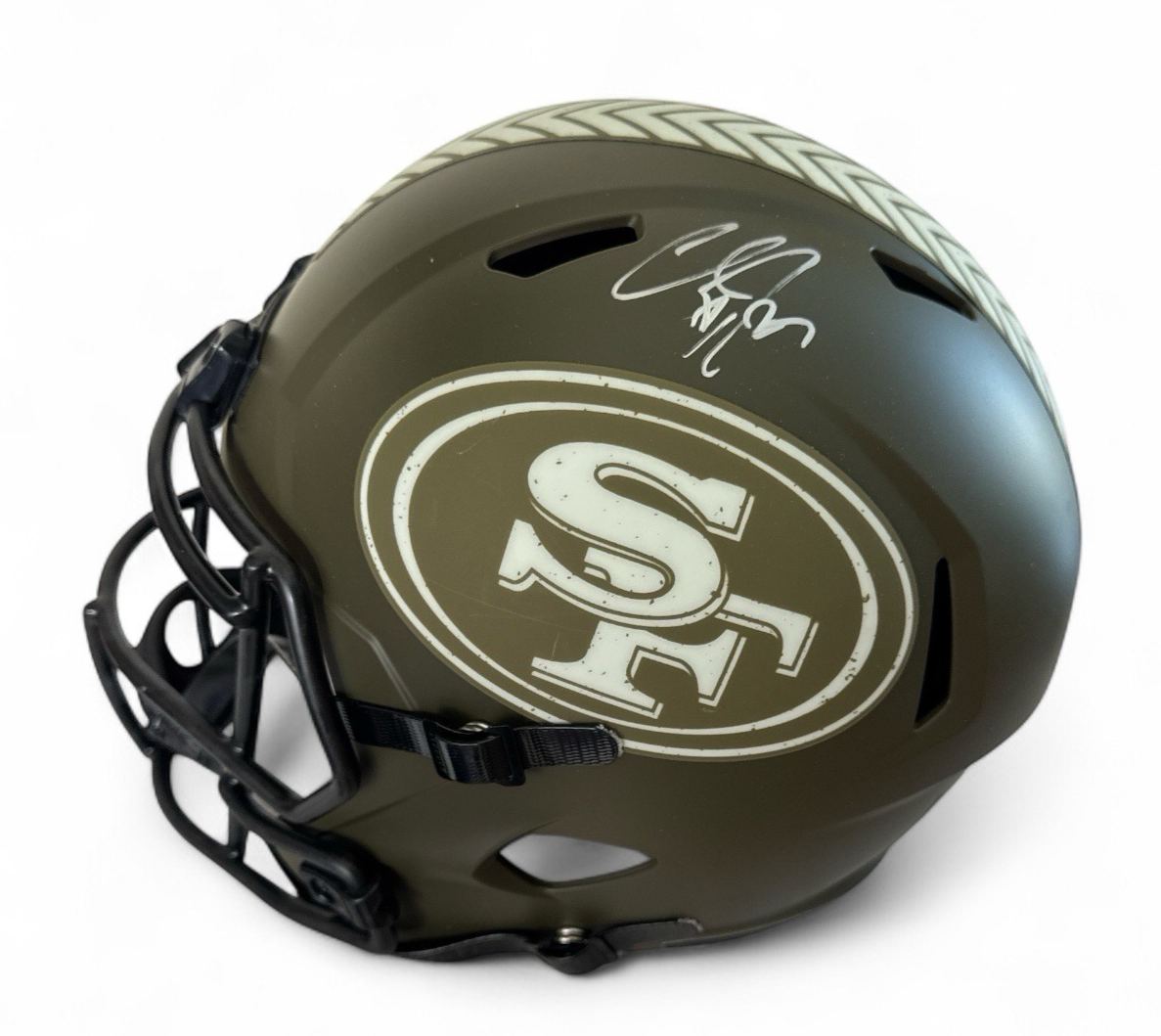 Christian McCaffrey Autographed Signed San Francisco 49ers Full Size Replica " Salute " Helmet Beckett 