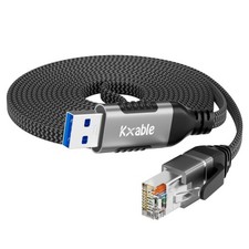Flat USB to Ethernet Cable 15 FT, USB 3.0 A to RJ45 Thin Cord, Directly Conne...