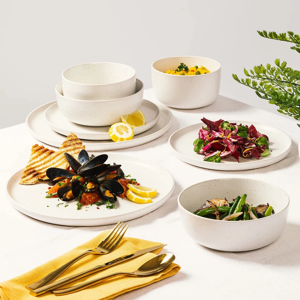 Juego de vajilla James Street gres mate reactivo doble tazón - sal marina con... Foto 3 de 4