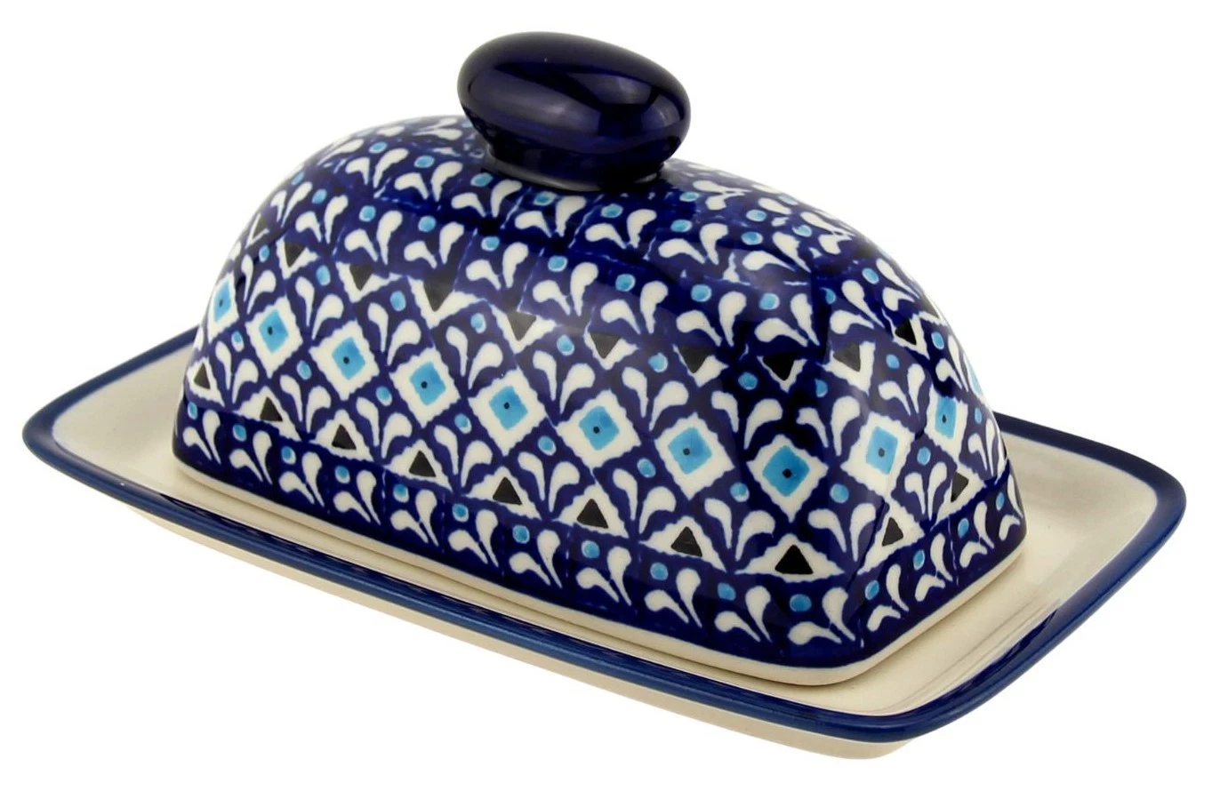 Polish Pottery Butter Dish with Lid Zaklady Boleslawiec, Poland - Butter Keeper