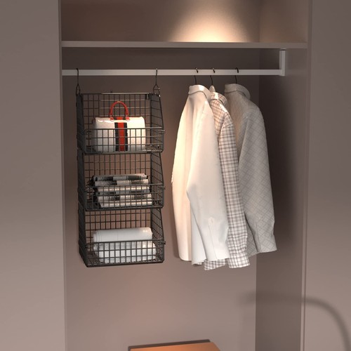 Stackable Wire Storage Baskets for Kitchen Closet Pantry, Hanging Closet Orga... - Picture 2 of 7