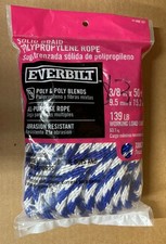 3/8" x 50' Polypropylene Solid Braid Rope Blue White Poly Poly 3/8 50 Cord