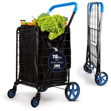 Large Folding Utility Shopping Cart Heavy Duty w/ Swivel Wheels 110lb Black