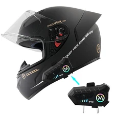 Motorcycle Bluetooth Helmet Full Face Dual Visor Flip Up Black Helmet