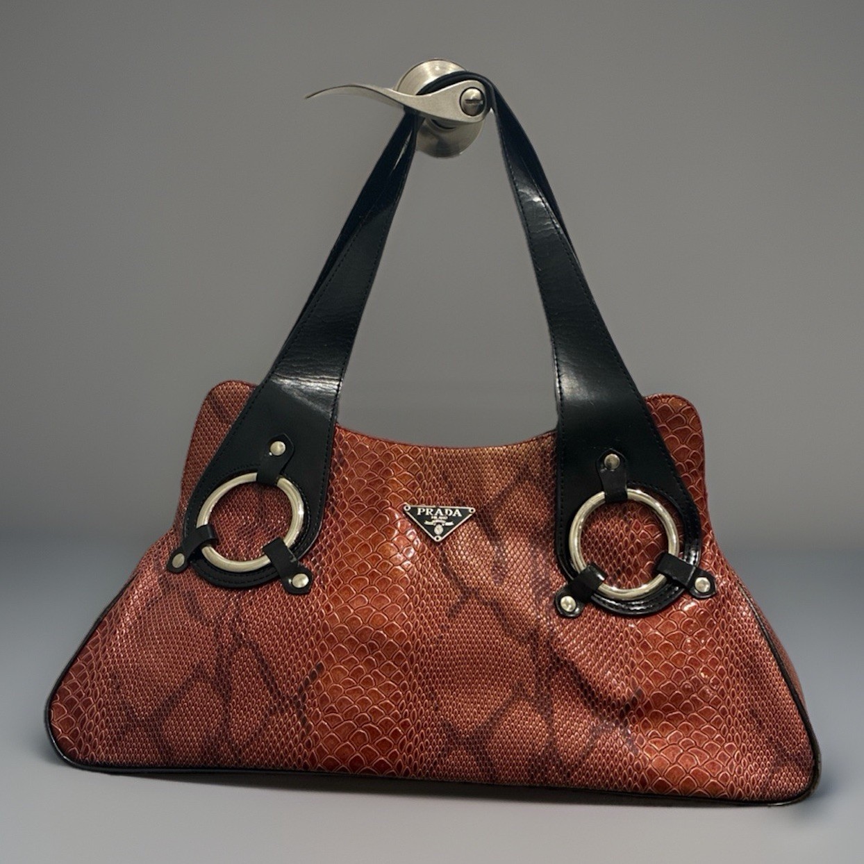 Prada Python Pattern Leather Brown Orange One Sho… - image 1