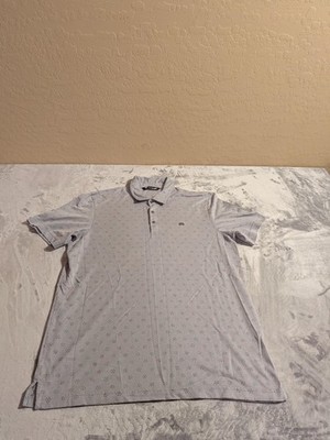 TravisMathew Polo Shirt Mens Large Gray Micro Print Golf Embroidered Logo Teal