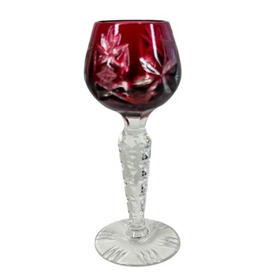 Bohemian Ruby Cut to Clear Cordial Glass Starburst Panel Crystal 2 oz