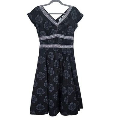 Weekend MaxMara Floral Dress US 8 V-Neck Cap Fit Flare Retro Designer FLAW